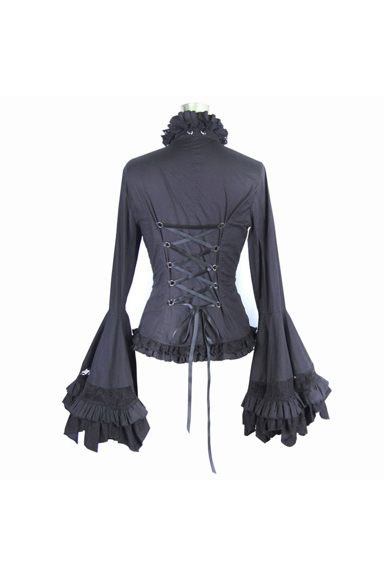 BXOXO Black Vintage Ruffled With Trumpet Sleeves Women's Punk Blouses