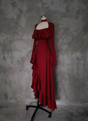 BXOXO party look inspos Spring Red Vintage Elegant Dress Women Flare Sleeve Designer Sweet Long Dress Female Ruffles Retro Princess Irregular Dress