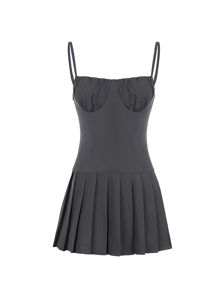 BXOXO - summer inspo Solid Sleeveless Fit And Flared Spaghetti Strap Pleated Dresses Women Sweet Style Summer Clothes