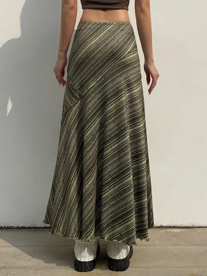 Vintage Print Irregular Pleated Bow Midi Skirt