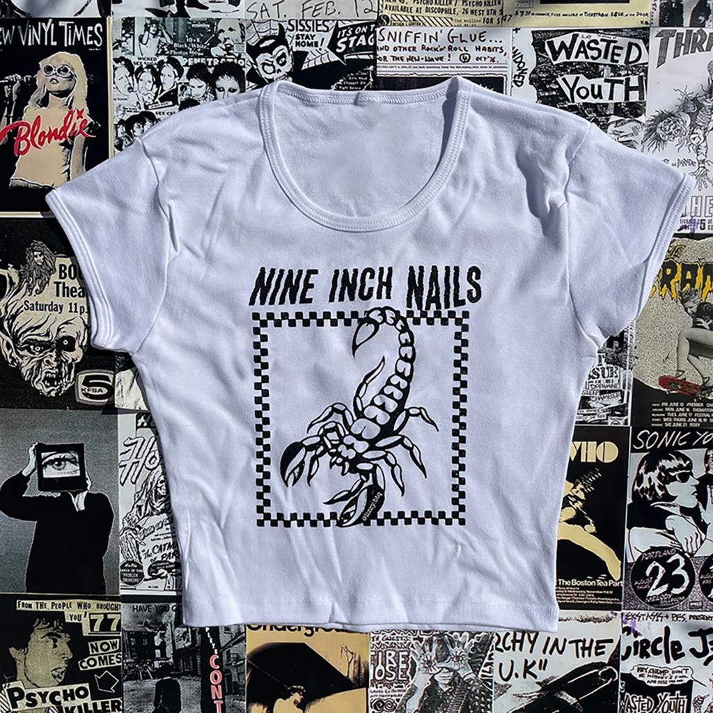 Bxoxo Gothic Punk Chic Aesthetic Women's Baby short sleeves Y2K sexy Slim vintage Harajuku Grunge Streetwear Hip Hop White Croped Tops