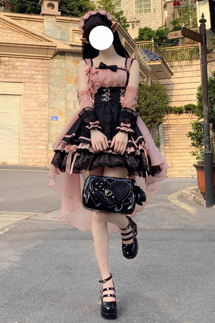 BXOXO - Black/Pink Multi-layer Ruffle Bowknot Sweet Princess Lolita Dress