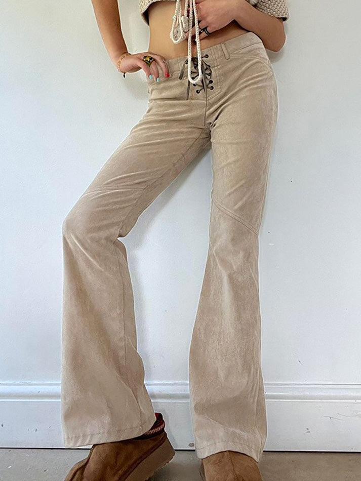 BXOXO - Vintage Tie Low-Rise Suede Flared Pants