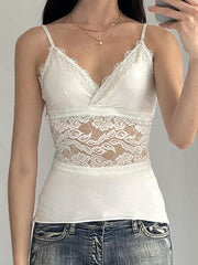 BXOXO - White Lace Knit V-Neck Cami Top