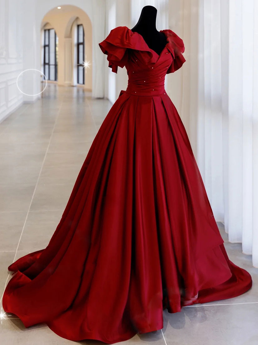BXOXO Simple Burgundy Satin Long Prom Dress Burgundy Long Evening Dress
