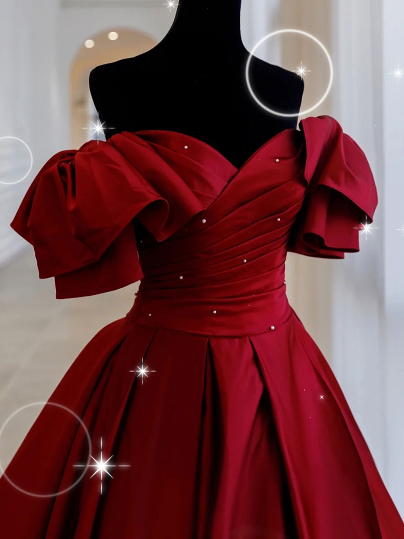 BXOXO Simple Burgundy Satin Long Prom Dress Burgundy Long Evening Dress