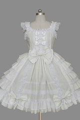 BXOXO Lace Square Neck Cap Sleeve Knee Length Ruffled Bowknot Sweet Lolita Dress