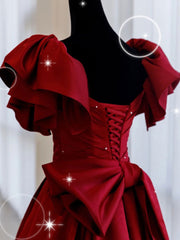 BXOXO Simple Burgundy Satin Long Prom Dress Burgundy Long Evening Dress