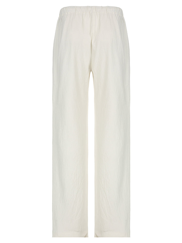 BXOXO - summer inspo Sweetown Solid Loose Casual Boho Straight Leg Pants For Women Simple Lazy Comfortable Summer Vacation Trousers