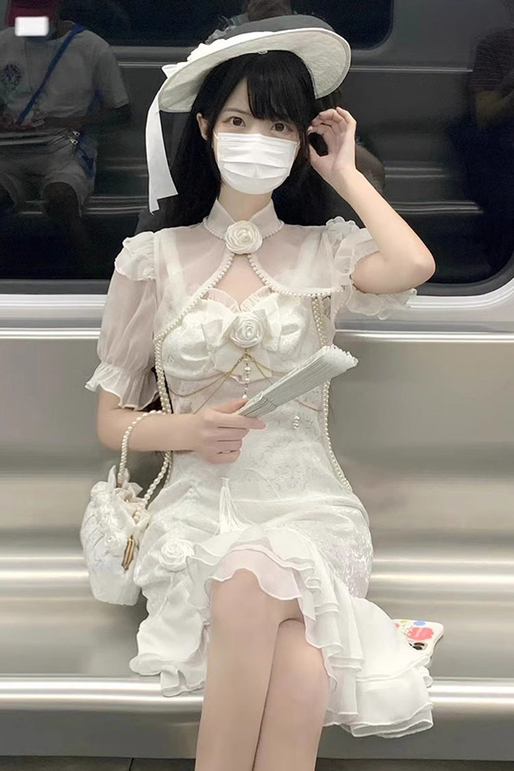 BXOXO Camellia Rose Ruffle Asymmetric Gothic Chinese Style Elegant Lolita Jsk Dress 3 Colors