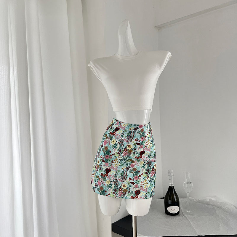 BXOXO - summer inspo Fashion Casual Solid Color Round Neck T-shirt Women Summer New Slim Fit Top Jacquard Skirt Two-piece Set