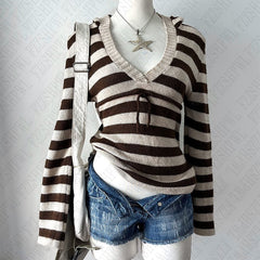 Bxoxo Vintage striped autumn and winter women's pullover sweater casual fashion chic Harajuku punk streetwear gothic slim sweater emo