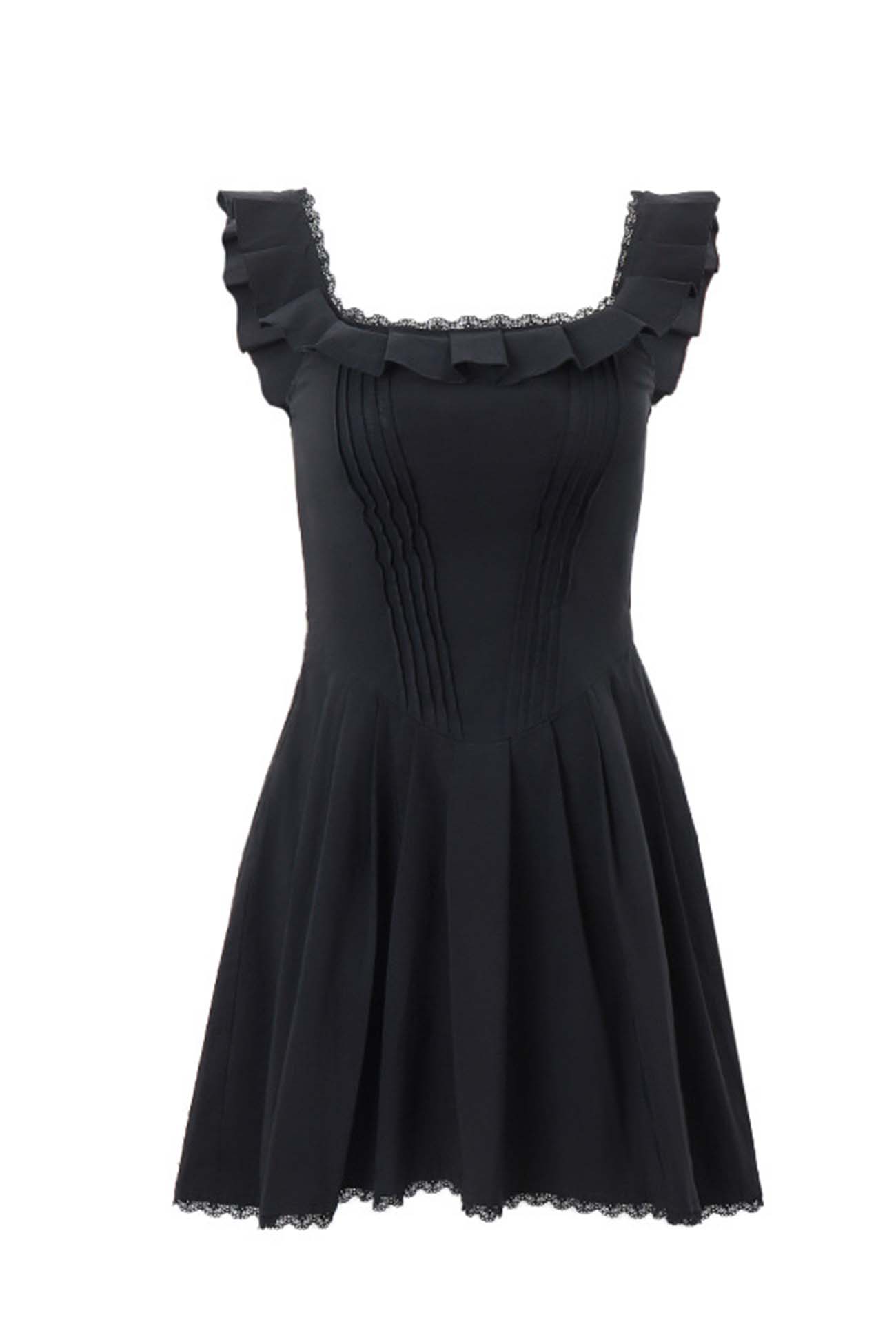 BXOXO - Square Neck Pleated Lace Mini Dress