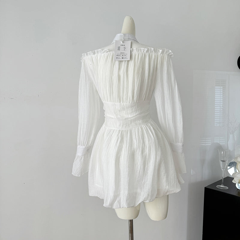 BXOXO - summer inspo Elegant A-line Dress Temperament Long Sleeved Shirt Lapel Dress Gentle Style Women Tea Break Dress Niche Design