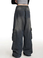Vintage Distressed Multi Pocket Cargo Jeans