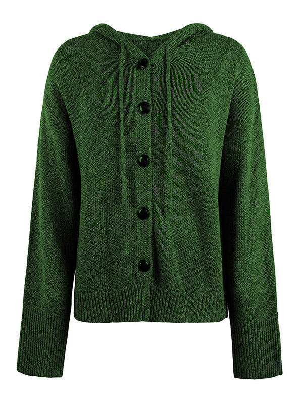 BXOXO Wrap Buttoned Hooded Solid Color Cardigan