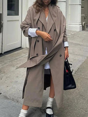 BXOXO Long Sleeves Loose Buttoned Pockets Solid Color Split-Joint Notched Collar Outerwear Trench Coats