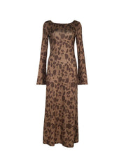 BXOXO Vintage Print Trumpet Sleeve Maxi Dress