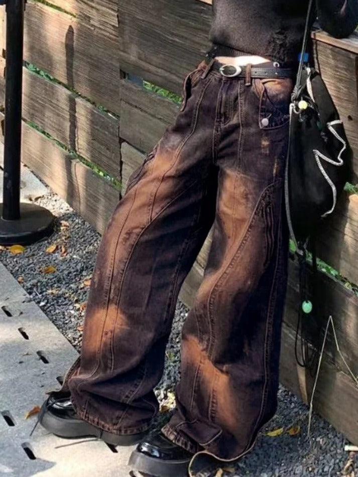 Vintage Distressed Zipper Buckle Splice Boyfriend Jeans