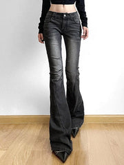 Street Distressed Ruched Splice Low Rise Flare Jeans