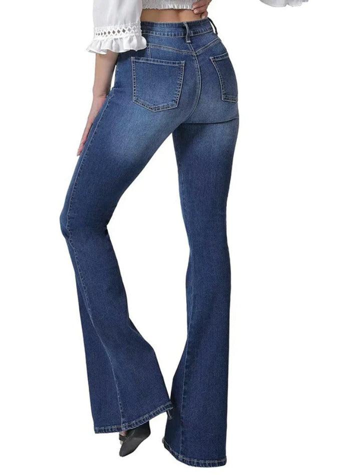 Vintage Blue High Elasticity Ripped Flare Jeans