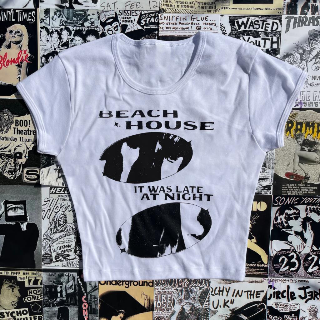 Bxoxo Sexy vintage Retro Gothic Cropp Top Slim Fit Women's O Neck Short Sleeve Geometric Print Rock Hip Hop Casual Streetwear Emo Girl