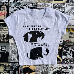 Bxoxo Sexy vintage Retro Gothic Cropp Top Slim Fit Women's O Neck Short Sleeve Geometric Print Rock Hip Hop Casual Streetwear Emo Girl