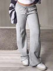 BXOXO - summer inspo Pockets Drawstring High Waist Casual Loose Sweatpants For Women Gray Solid Basic Simple Straight Leg Pants Jogging Trousers