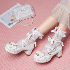 BXOXO Sweet Bowknot Stitching Lace Princess Lolita High Heels 6 Colors