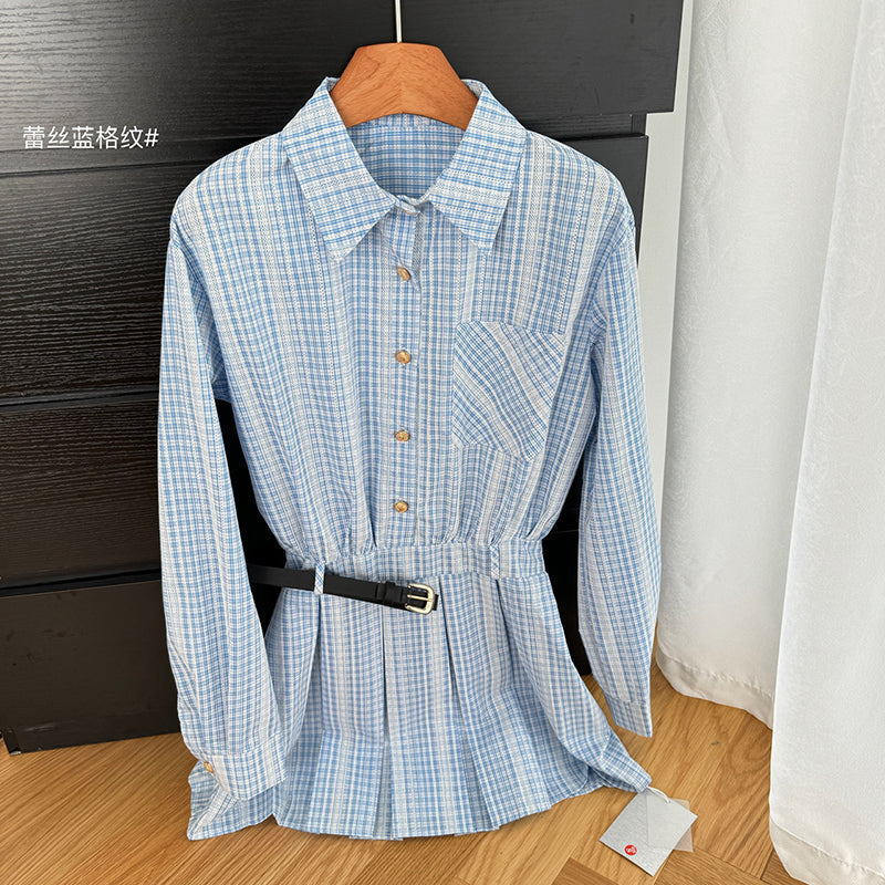 BXOXO - summer inspo Women Fashion Dress Autumn New Plaid High Waist Long Sleeves Vintage Shirt Dress Temperament Casual Dress