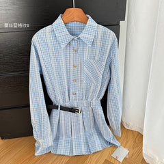 BXOXO - summer inspo Women Fashion Dress Autumn New Plaid High Waist Long Sleeves Vintage Shirt Dress Temperament Casual Dress