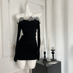 BXOXO - summer inspo Women Slash Neck Knitted Bodycon Dress Off Shoulder Sexy Slim Dress 2025 Autumn Solid Streetwear Pullover Dresses