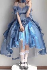 BXOXO - Blue Short Sleeves Hanayome Bowknot Sweet Elegant Princess Lolita Dress