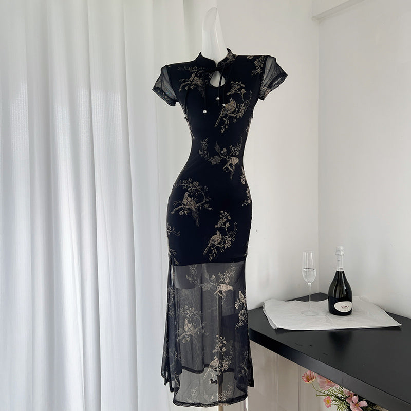 BXOXO - summer inspo Fashion Improved Cheongsams Sexy Embroider Qipao Split Hollow Out Vestidos Hem Chinese Style Dresses Women Summer New Dress