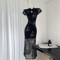 BXOXO - summer inspo Fashion Improved Cheongsams Sexy Embroider Qipao Split Hollow Out Vestidos Hem Chinese Style Dresses Women Summer New Dress