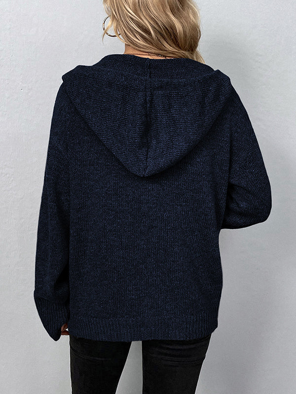 BXOXO Wrap Buttoned Hooded Solid Color Cardigan