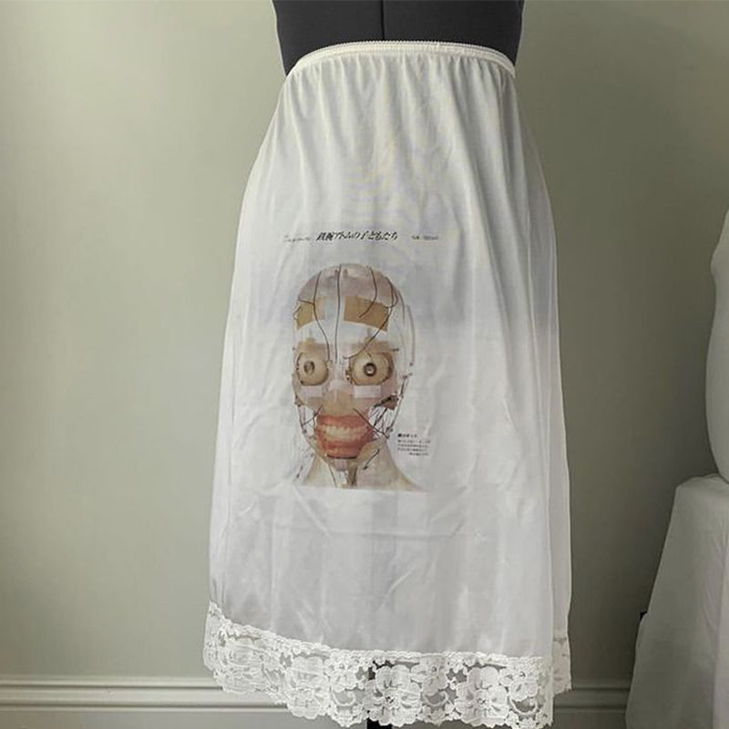 Bxoxo Y2K Gothic aesthetic women skirt lace edge emo girl vintage Harajuku punk streetwear geometric pattern printed high waist skirt