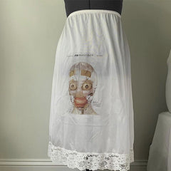 Bxoxo Y2K Gothic aesthetic women skirt lace edge emo girl vintage Harajuku punk streetwear geometric pattern printed high waist skirt