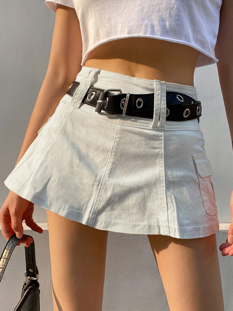 BXOXO - summer inspo Sweetown White A Line Y2K Denim Shorts Skirts Womens Black Side Pocket Casual Cargo Jean Skirt Simple Preppy Golf Tennis Outfits