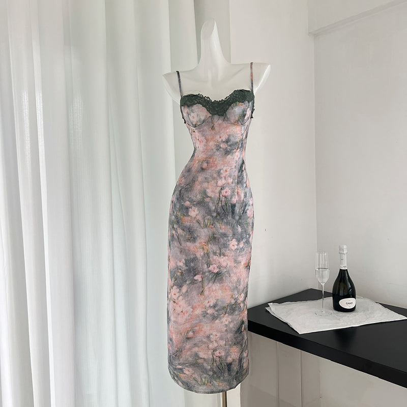 BXOXO - summer inspo 2025 Summer New Floral Suspender Dress Woman Casual French Elegant Party Dress Fashion Vintage Sleeveless Dress Chic Design