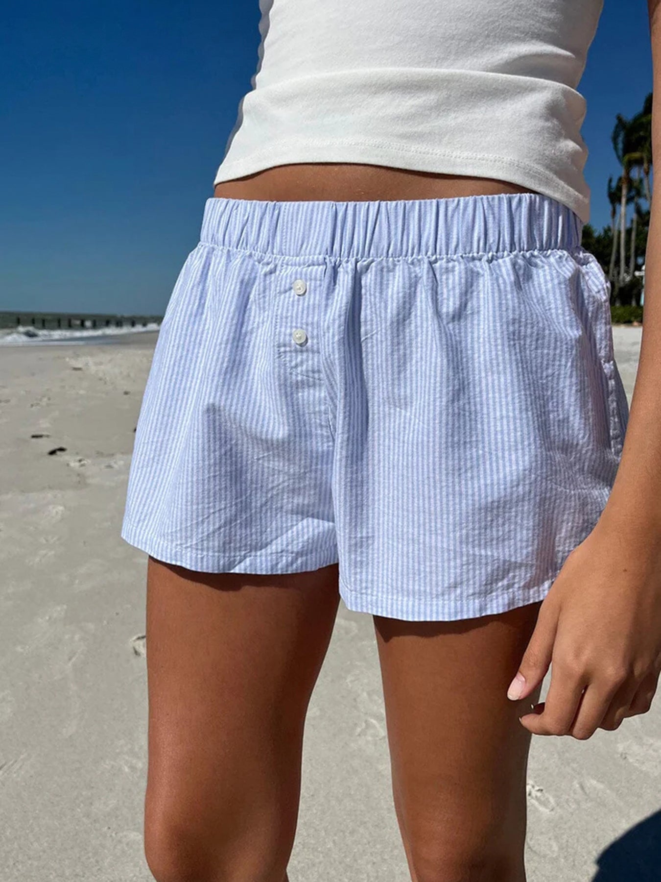 BXOXO - summer inspo Casual Loose Stripe Button Details Summer Shorts Women Vacation Beach Outfits