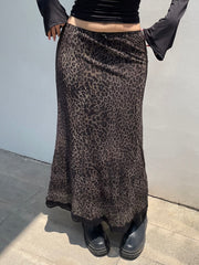 BXOXO - summer inspo Retro Brown Leopard Y2K Long Skirts Women Lace Trim Hem Two Layers Mesh Vintage Aesthetic Elegant Fashion Women Clothing