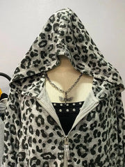 BXOXO Zip Up Hoody Oversized Tops Winter Clothes Vintage Streetwear Graphic Hoodies Long sleeves Leopard  2000s Gothic Punk Y2K Hoodie
