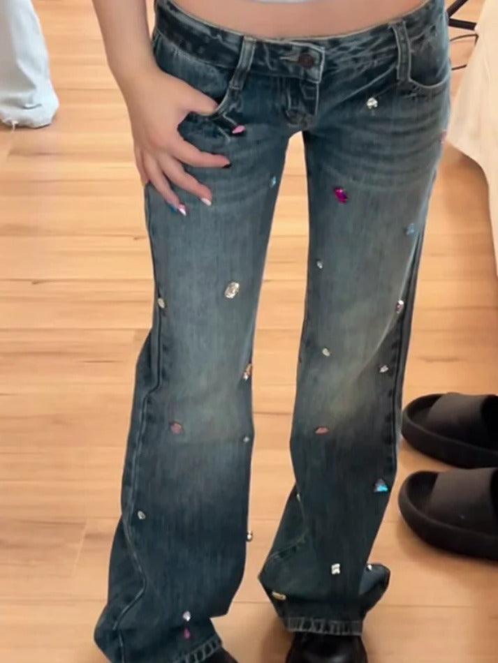 Y2K Rhinestone Low Rise Boyfriend Jeans