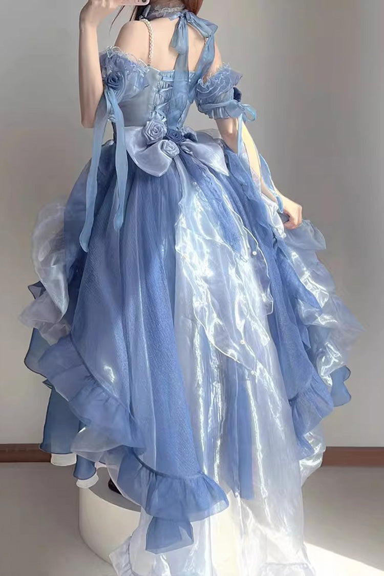 BXOXO - Blue Short Sleeves Hanayome Bowknot Sweet Elegant Princess Lolita Dress