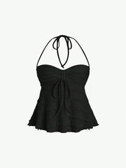 BXOXO [Solid Color Halter Sexy Top] Women's Chic Y2K-Inspired Solid Color Semi-Sheer Halter Top with Tie-Up Backless Design - Sexy Summer Sleeveless Blouse in Lightweight Polyester, Machine Washable, Beach Coverup|Feminine St