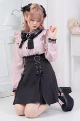 BXOXO - Heart Shape Decoration Bowknot Sweet Jirai Kei Skirt 2 Colors