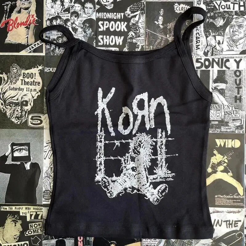 Bxoxo Women's Sleeveless Camisole Hip Hop Punk Rock Gothic Emo Girls Streetwear Geometric Pattern Print vintage Chic Grunge Crop Tops