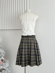 BXOXO Spring France Elegant Sweet Long Skirts Women Zipper Pleated Splicing Plaid Skirts New Female Casual Fit Chic 2000s Clothes Y2k