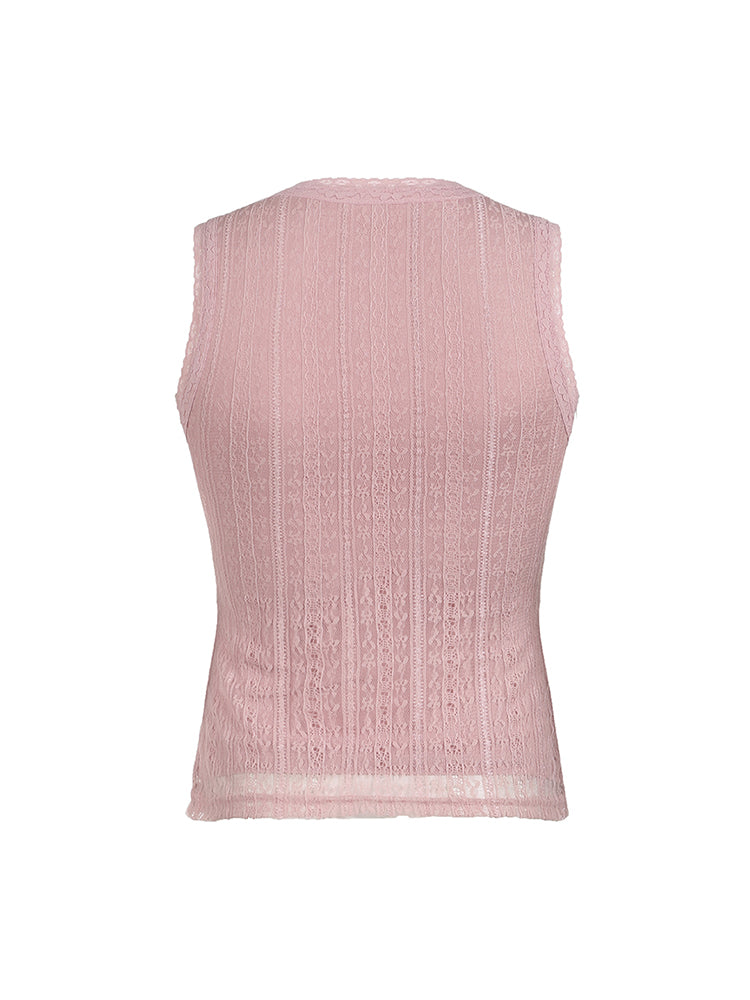 BXOXO - summer inspo Pink Sweet Slim Sleeveless V Neck Cute Y2K Lace Vest Top Women 2000s Kawaii Clothes